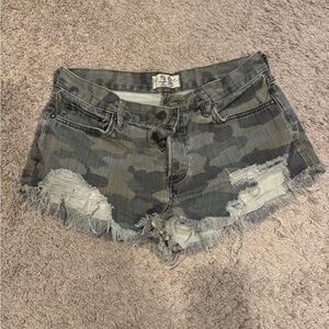 Free People Camouflage Jean Shorts